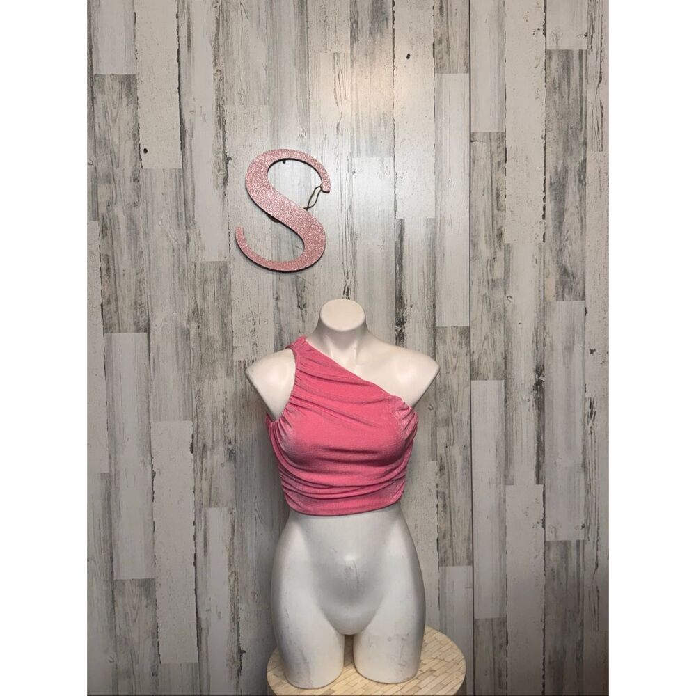 Pink One Shoulder Ruched Crop Top Women’s Size Small Stretchy Asymmetrical Party